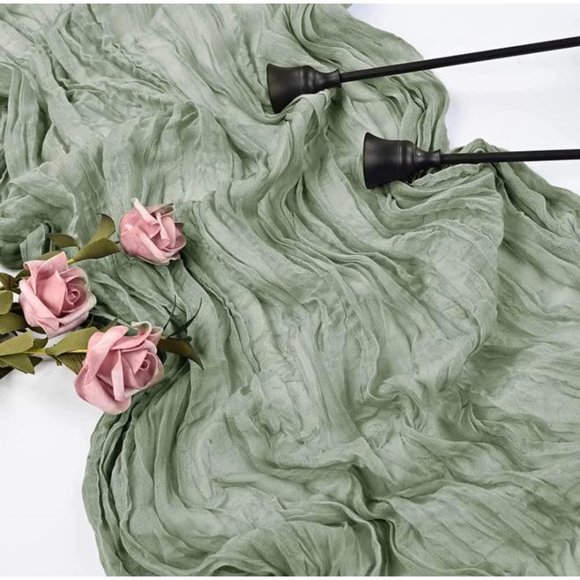 Sage Green Cheesecloth Rustic Table Runner 13.3ft Boho Gauze Wedding Tablecloth - Picture 4 of 4